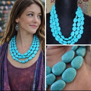 Turquoise Statement Necklace Multi Strand Boho Western Beaded